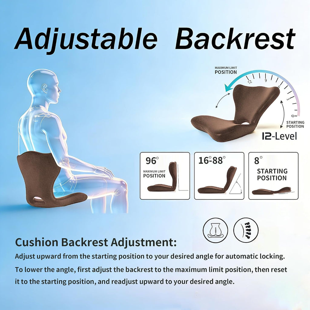 Yoobebest Adjustable Backrest Memory Foam Lumbar Support Pillow, Back Support Cushion for Office Chair, Home, Meditation on Floor, Lower Back…