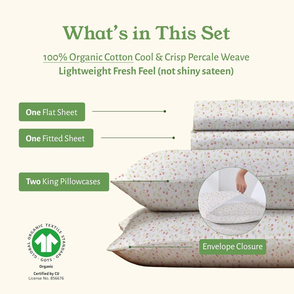 CaliforniaDesignDen California Design Den Cal King Floral Sheet Set, 100% Organic Cotton Percale Sheets, Deep Pocket California King Sheets…