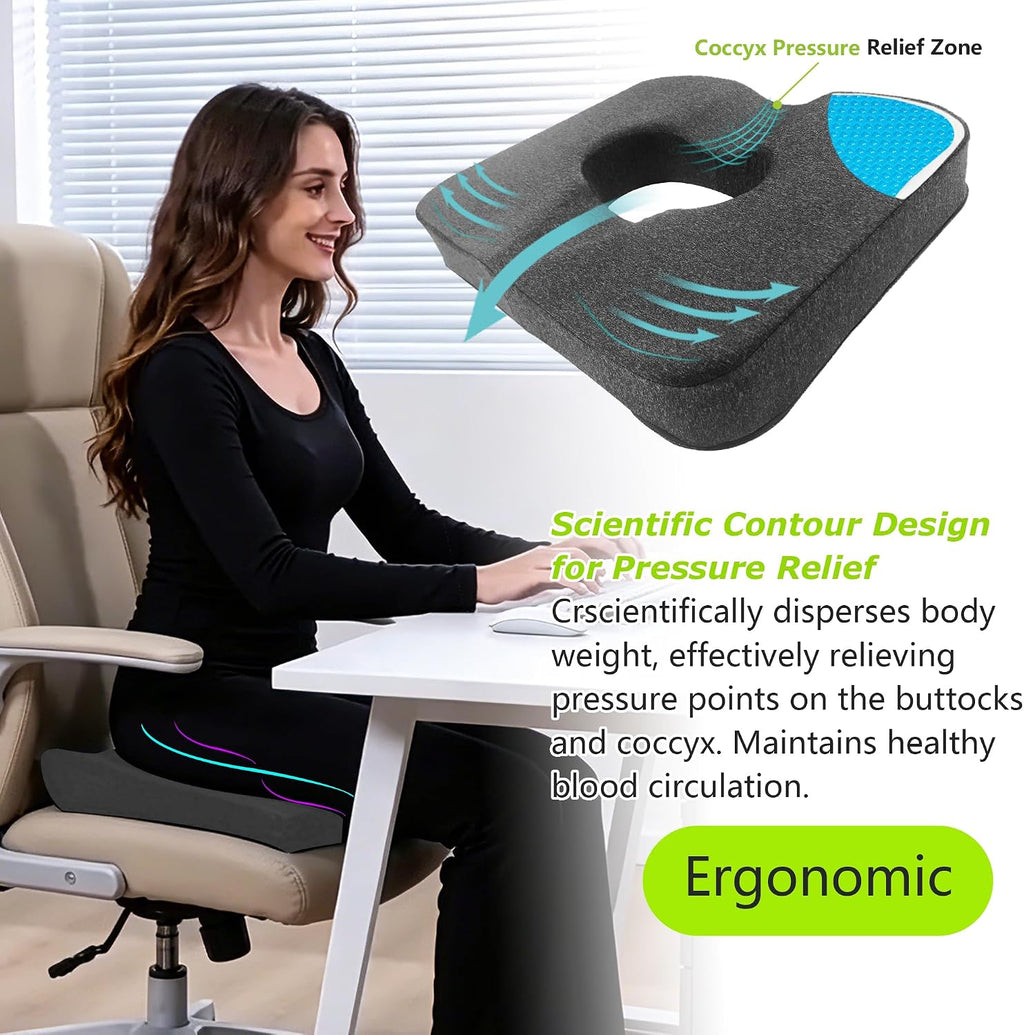 FoKon Gel & Memory Foam Wheelchair Seat Cushion, Donut Pillow for tailbone, Bed Sore Cushions for Butt, Pressure Relief, Sciatica, Coccyx, hemor…