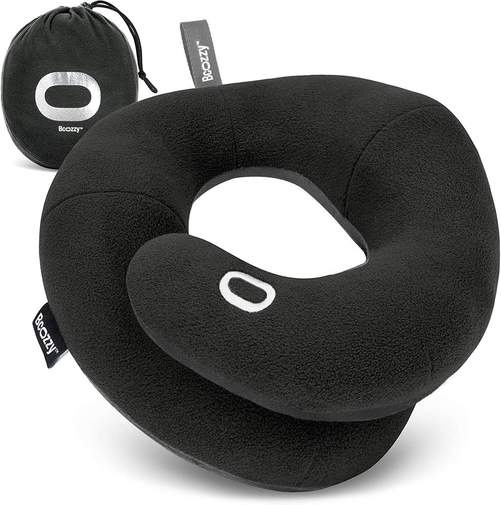 BCOZZY Travel Neck Pillow for Airplane– Patented Double Support for Head, Neck, and Chin. Best for Long Flights, Plane Sleeping, and Car…