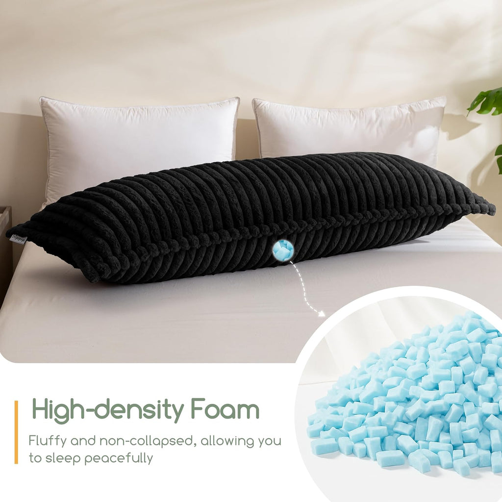 Higogogo Memory Foam Body Pillow, Thickened Large Long Bed Pillow for Adults, Full Body Pillow with Removable Pillow Cover(20x54 Inch) Black