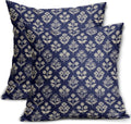 Navy Blue Floral Pillow Covers 24x24 Inch Set of 2, Vintage Flower Block Print Pattern Decorative Throw Pillowcases Outdoor Farmhouse…