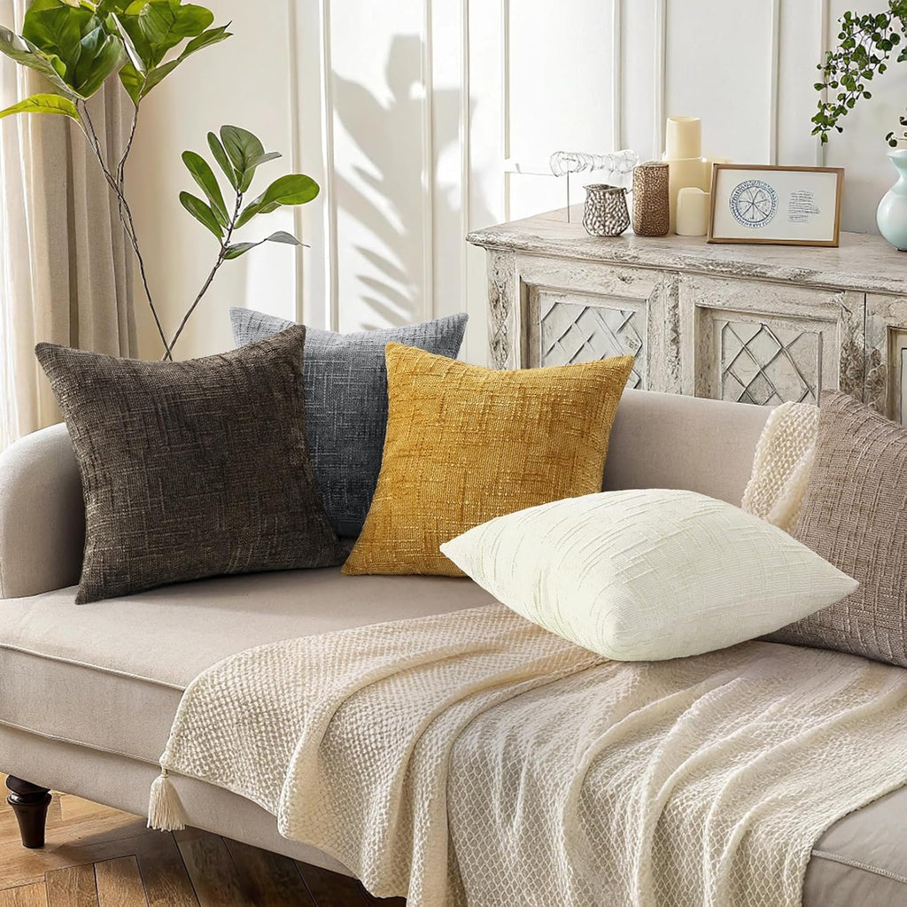 decorUhome Dark Grey Chenille Throw Pillow Covers 16x16 Set of 2 Textured Soft Cozy Slubby Couch Pillow Covers Modern Farmhouse Boho Decora…