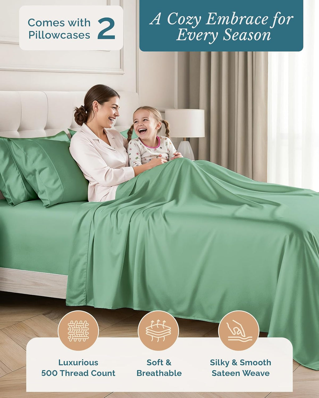 Casa Platino Twin Size Sheets Set, 4 Piece 100% Cotton Bed Set with 500 Thread Count Silky Sateen Finish, Ideal for Everyday Use, 15 Inch…