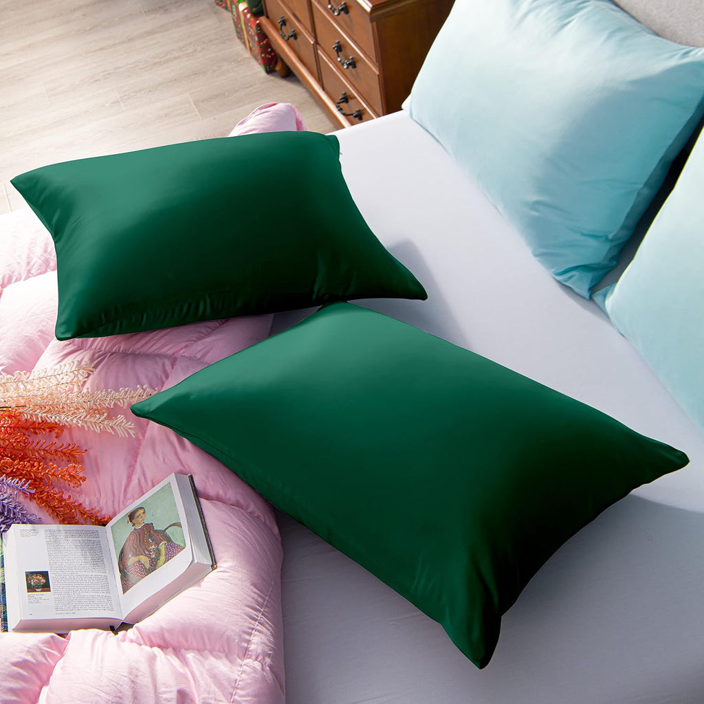 Ntbay Zippered Satin Pillow Cases for Hair and Skin, Luxury Standard Hidden Zipper Pillowcases Set of 2, 20x26 Inches, Dark Green 26 Inches…