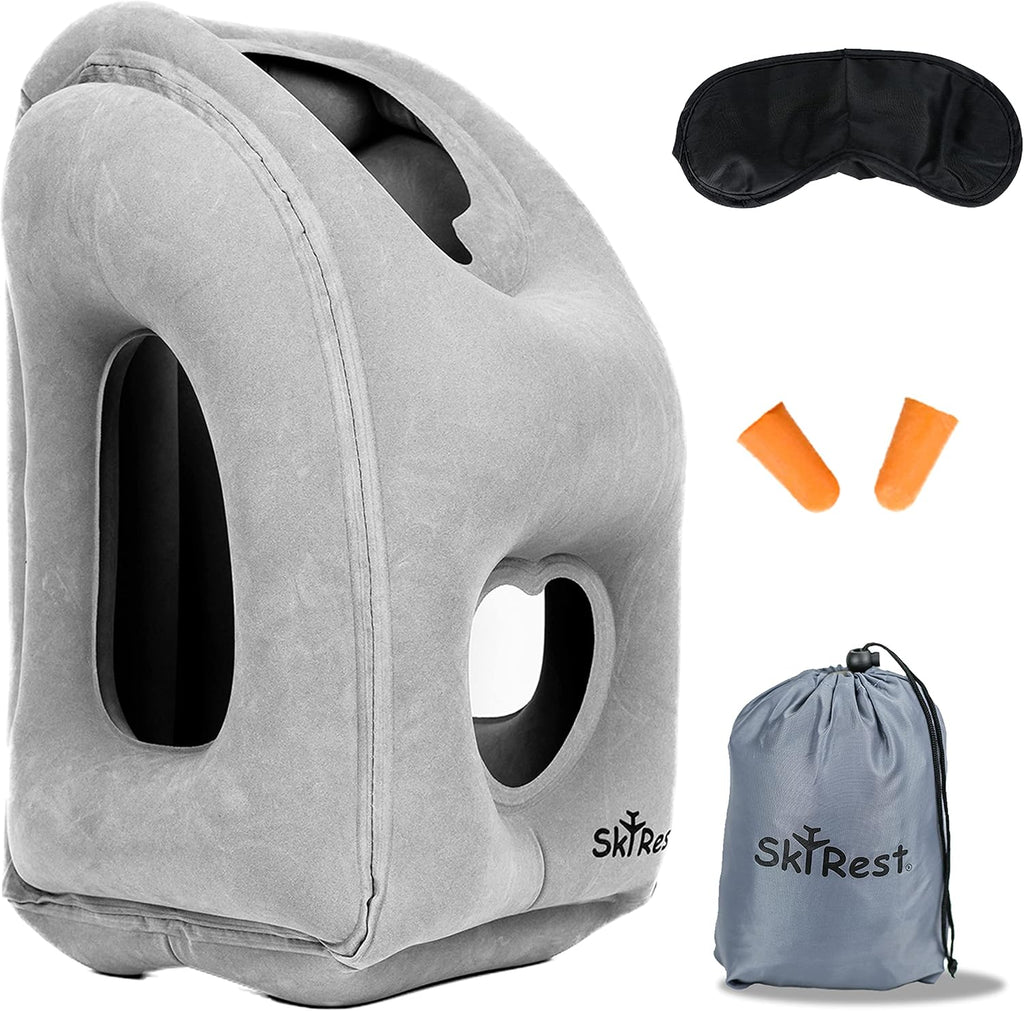 Inflatable Travel Pillow - Airplane Pillow for Neck Support on Long Flights, Buses, Cars, Office & Trains - Comes with Eye Mask, Earplugs…