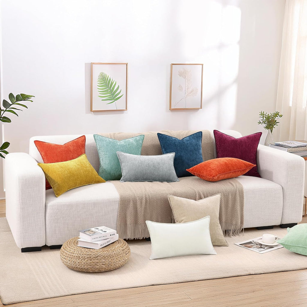 decorUhome Spring Couch Throw Pillow Covers 18x18 Set of 2, Decorative Soft Velvet Neutral Chenille Pillow Covers with Elegant Design for S…