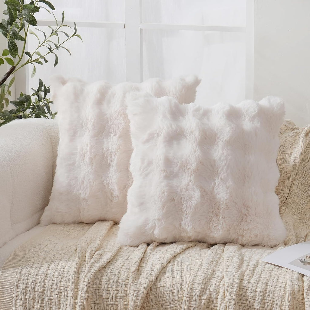 Chumerry Faux Fur White Throw Pillow Cover Ultra Furry Fuzzy Couch Pillow Case Cream White Cushion Cover Room Decor Decorative Pillowcase 1…