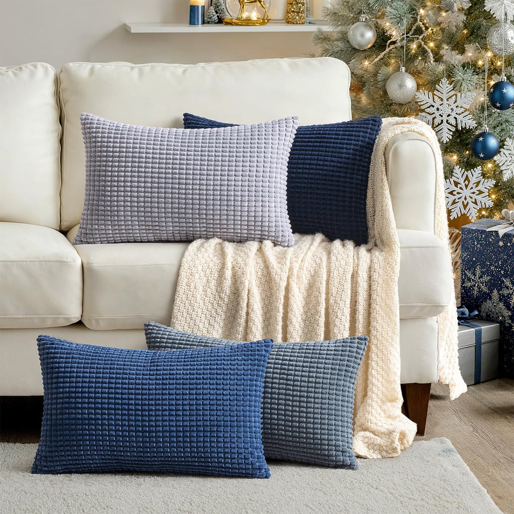 Miulee Blue Decorative Lumbar Pillow Covers 12x20 Inch Set of 4 Boho Western Farmhouse Home Decor Couch Throw Pillows Summer Coastal Cordur…