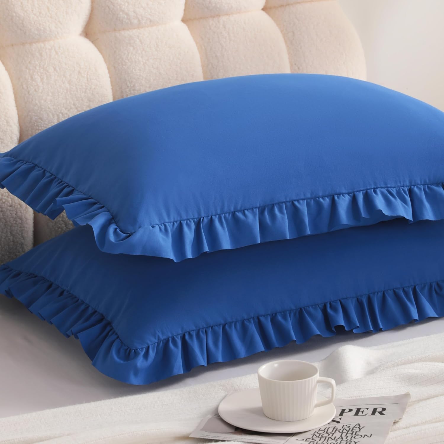 Aerlomi Ruffled Pillowcases, Standard Pillow Shams 20x26 Set of 2, Brushed Microfiber with Envelope Closure, Soft Wrinkle-Resistant,…