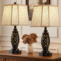 EJIAXIN Table Lamps Set of 2-23.5" Vintage Bedside Lamp with USB A+C and Nightlight - Black Carved Resin Retro Desk Lamp for Bedrooms…