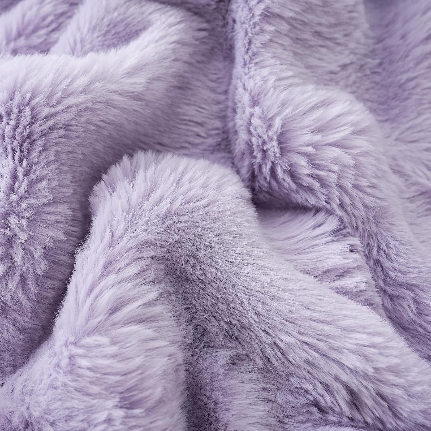 Chumerry Fuzzy Faux Fur Pillow Case Plush Shaggy Pillow Cover Plaid Check Texture Extra Soft Fluffy Faux Rabbit Fur Fabric Purple Decorativ…