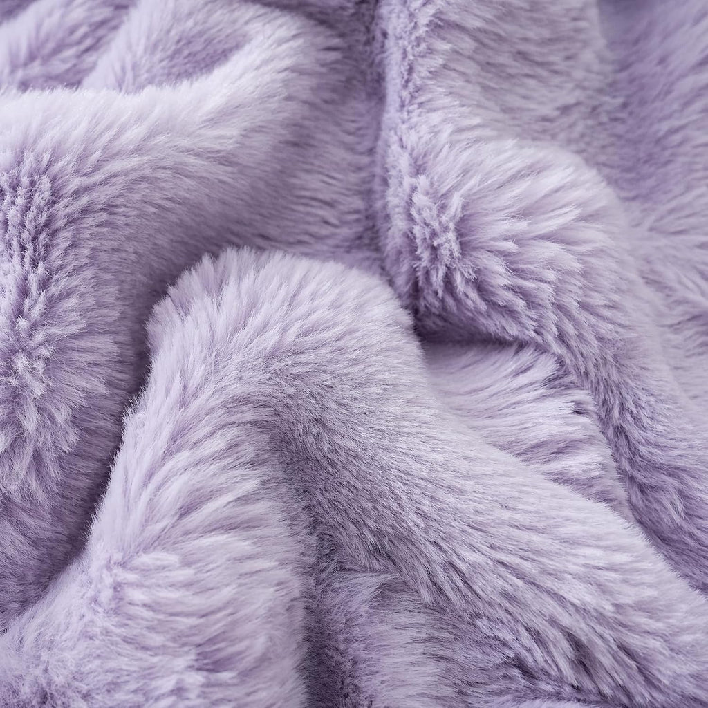 Chumerry Fuzzy Faux Fur Pillow Case Plush Shaggy Pillow Cover Plaid Check Texture Extra Soft Fluffy Faux Rabbit Fur Fabric Purple Decorativ…