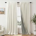 Pitalk Extra Wide Room Darkening 90 Inch Curtains 2 Panels for Living Room Ivory Cream Colored Linen Blackout Curtain for Bedroom Windows 1…