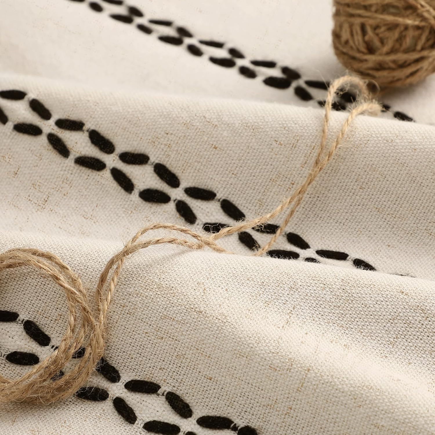 XOGUIBO Beige Boho Blackout Curtains 2 Panels 84 Inch for Living Room Bedroom, Linen Texture Farmhouse Curtains with Tassels and Bla…