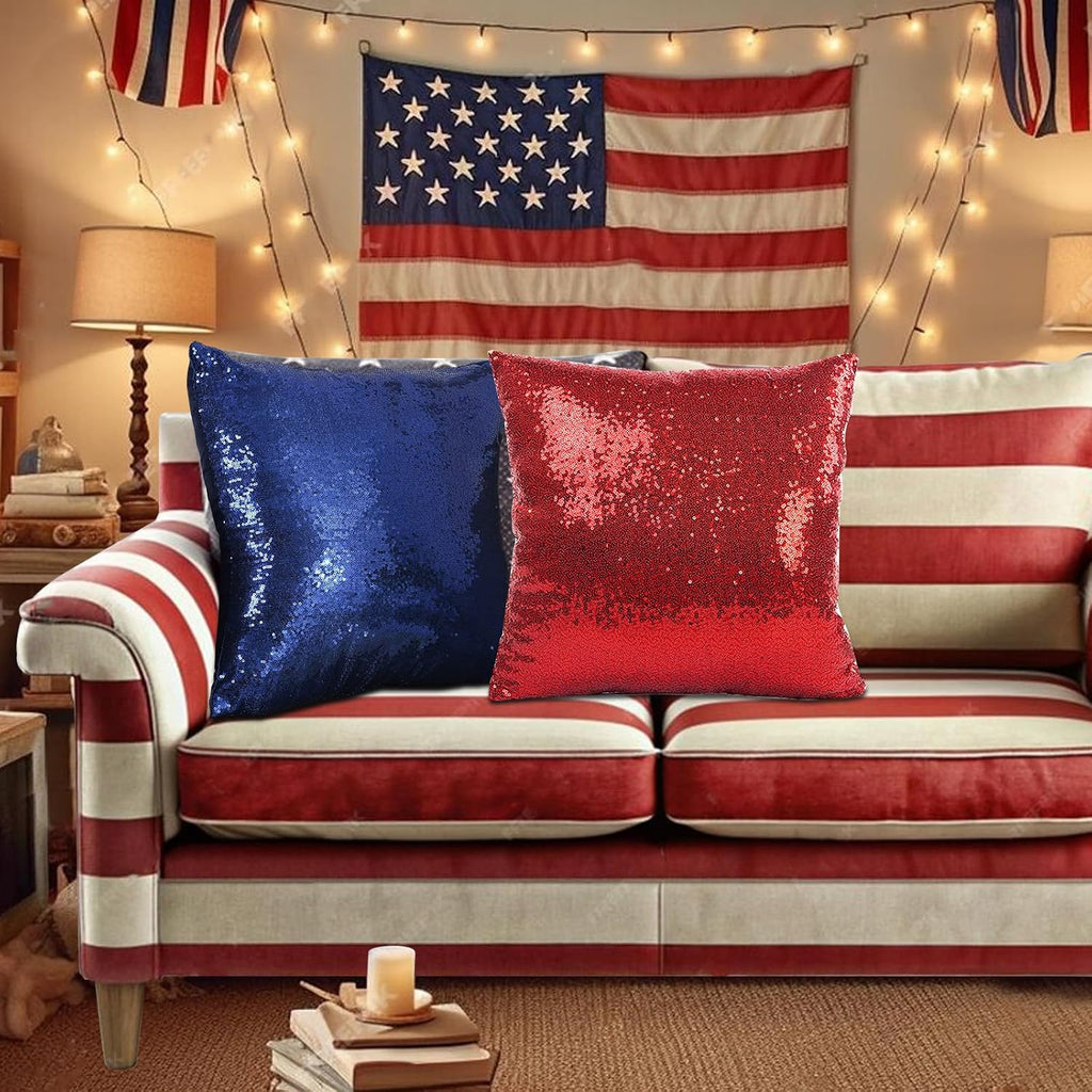 Eternal Beauty Set of 2 Sequin Decorative Pillow Cases Red Pillow Covers for Couch Sofa Throw Pillows 18 X 18 Inches
