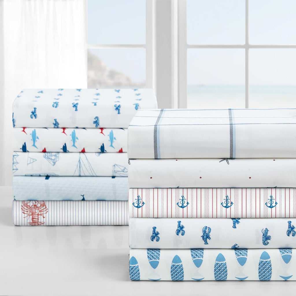 Nautica Twin Size Sheet Set, Crisp Cotton Percale Bedding with Matching Pillowcase, Fully Elastic Fitted Sheet, Deep Pocket, Nautical Room…