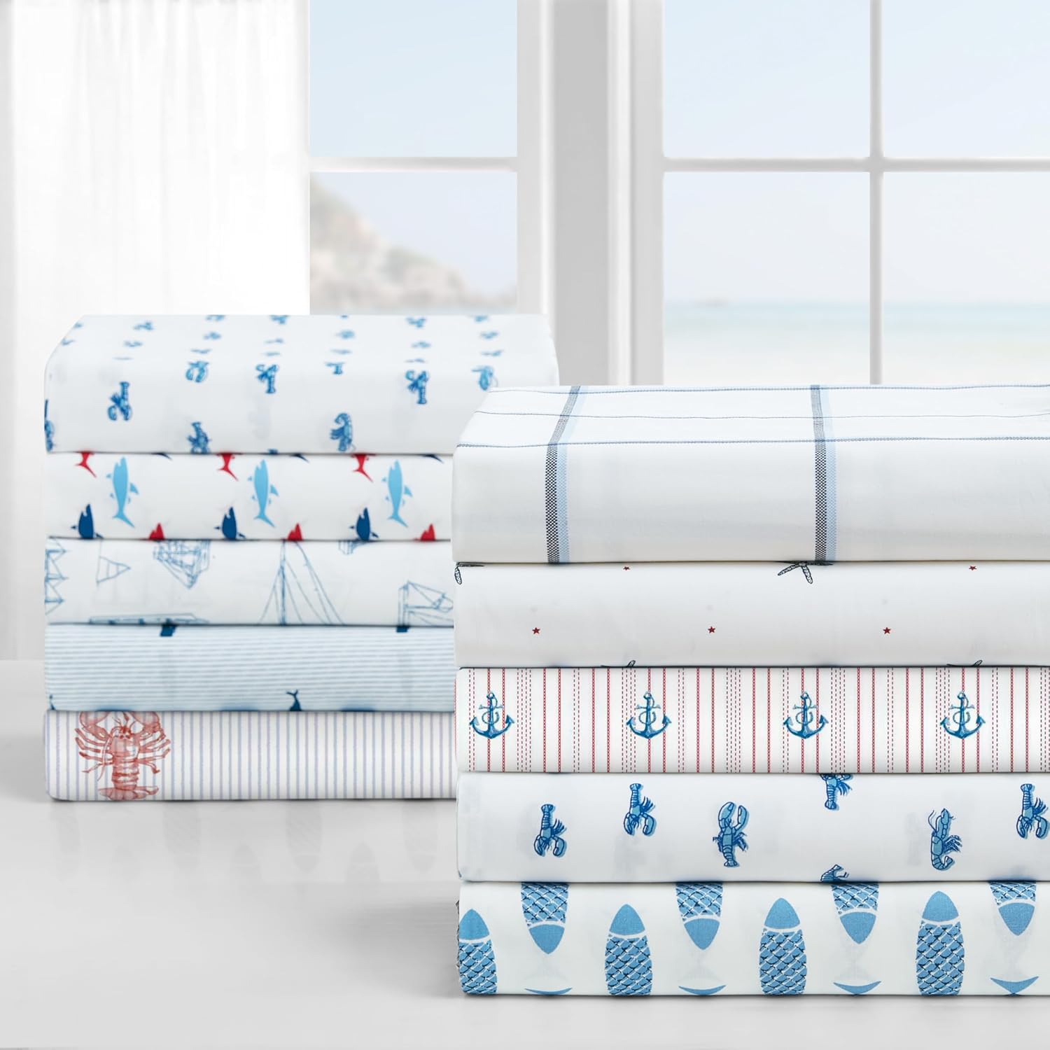 Nautica Twin Size Sheet Set, Crisp Cotton Percale Bedding with Matching Pillowcase, Fully Elastic Fitted Sheet, Deep Pocket, Nautical Room…