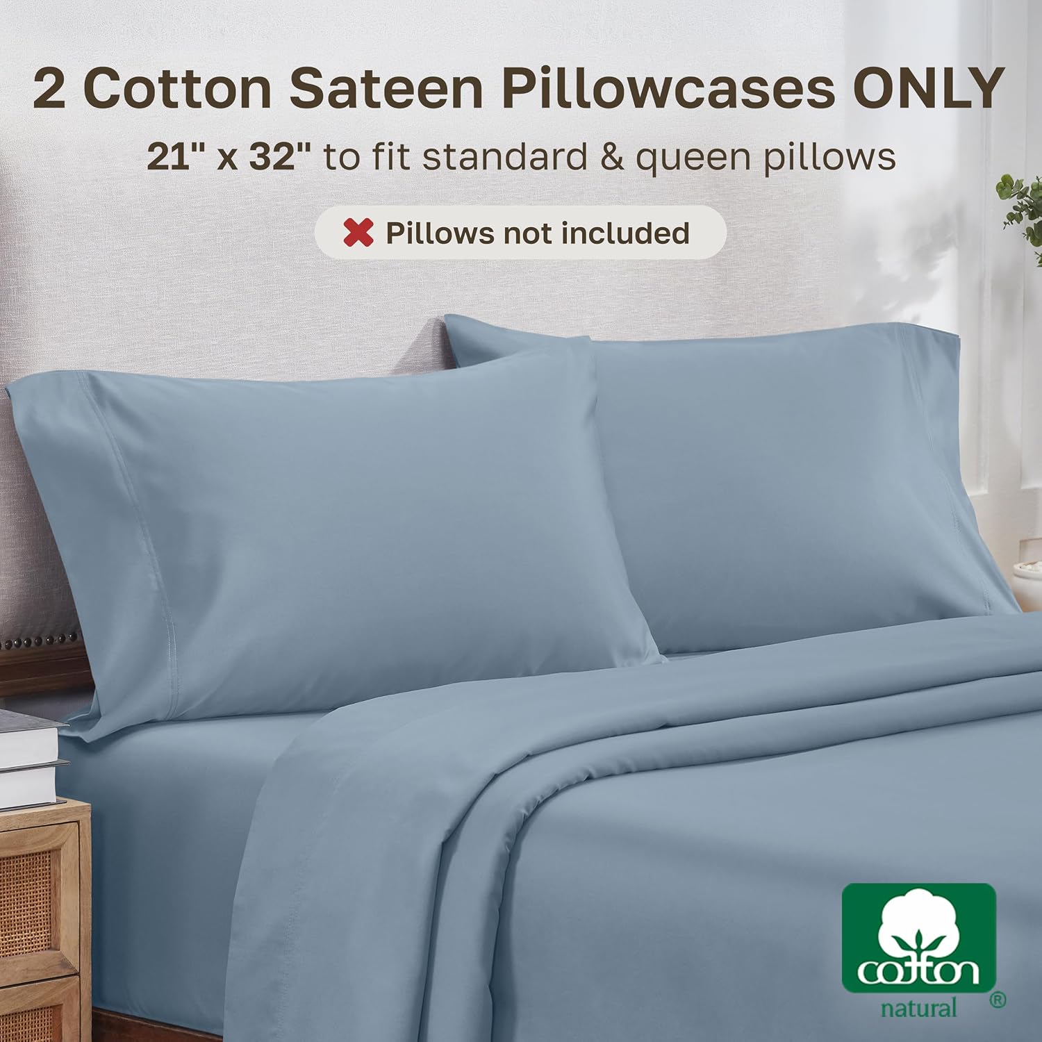 CaliforniaDesignDen Heirloom Soft, Smooth & Thick Certified 800 Thread Count 100% Cotton Sateen, 2 Pillow Cases Standard Size Fits Standard…