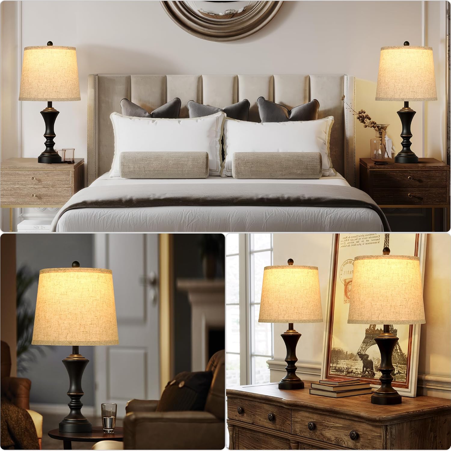 ROTTOGOON Retro Table Lamps Set of 2, Nightstand Lamp for Bedroom Vintage Rustic Table Lamps for Living Room Traditional Nightstand…