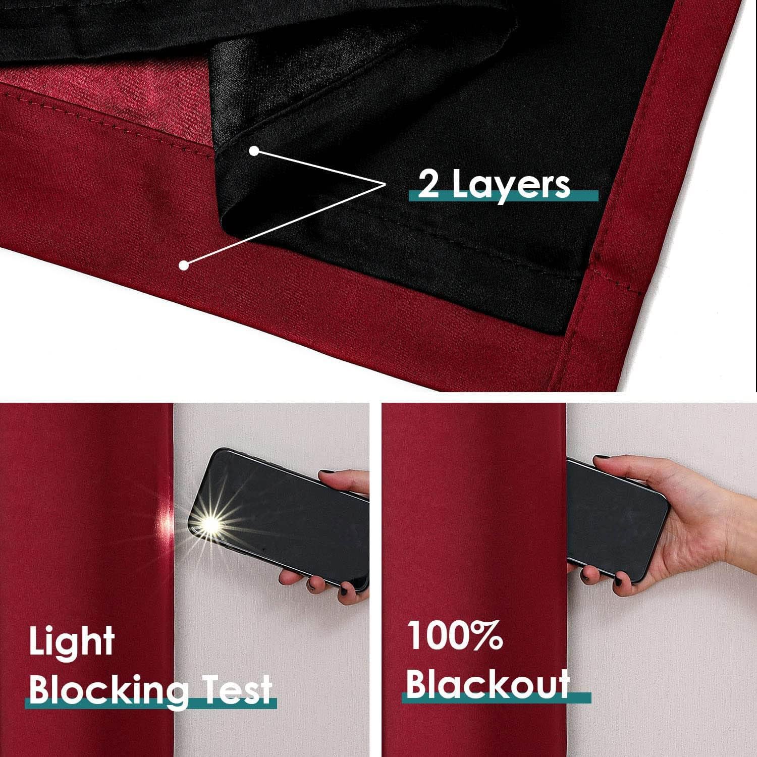 ChrisDowa 100% Blackout Curtains for Bedroom with Black Liner, 2 Thick Layers Total Blackout Thermal Insulated Grommet Window Curtains 2 Pa…
