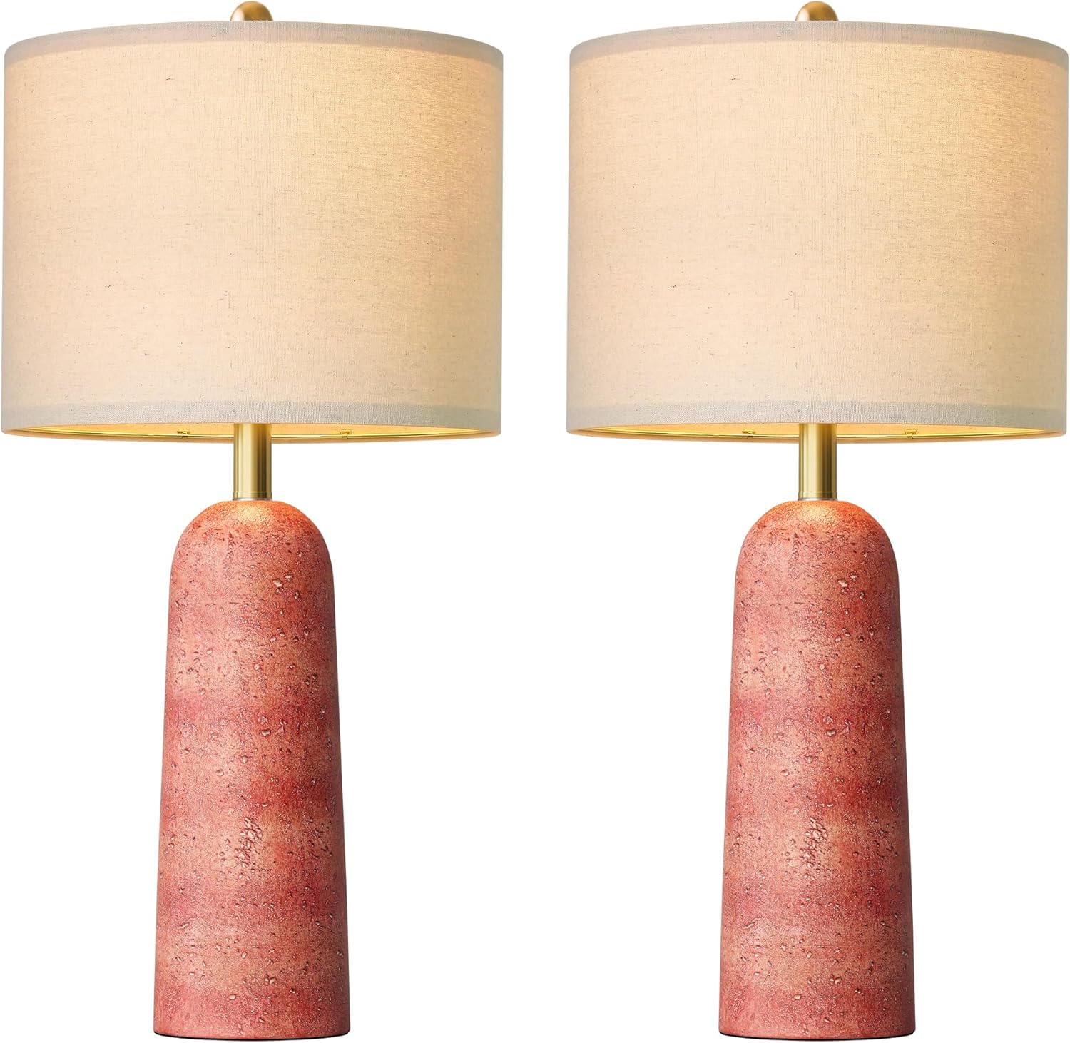BOBOMOMO 27.25" Modern Table Lamp Set of 2, Red Resin Table Lamps with Stone Look, Lamps for Living Room with Linen Shades, Bedside Lamps…
