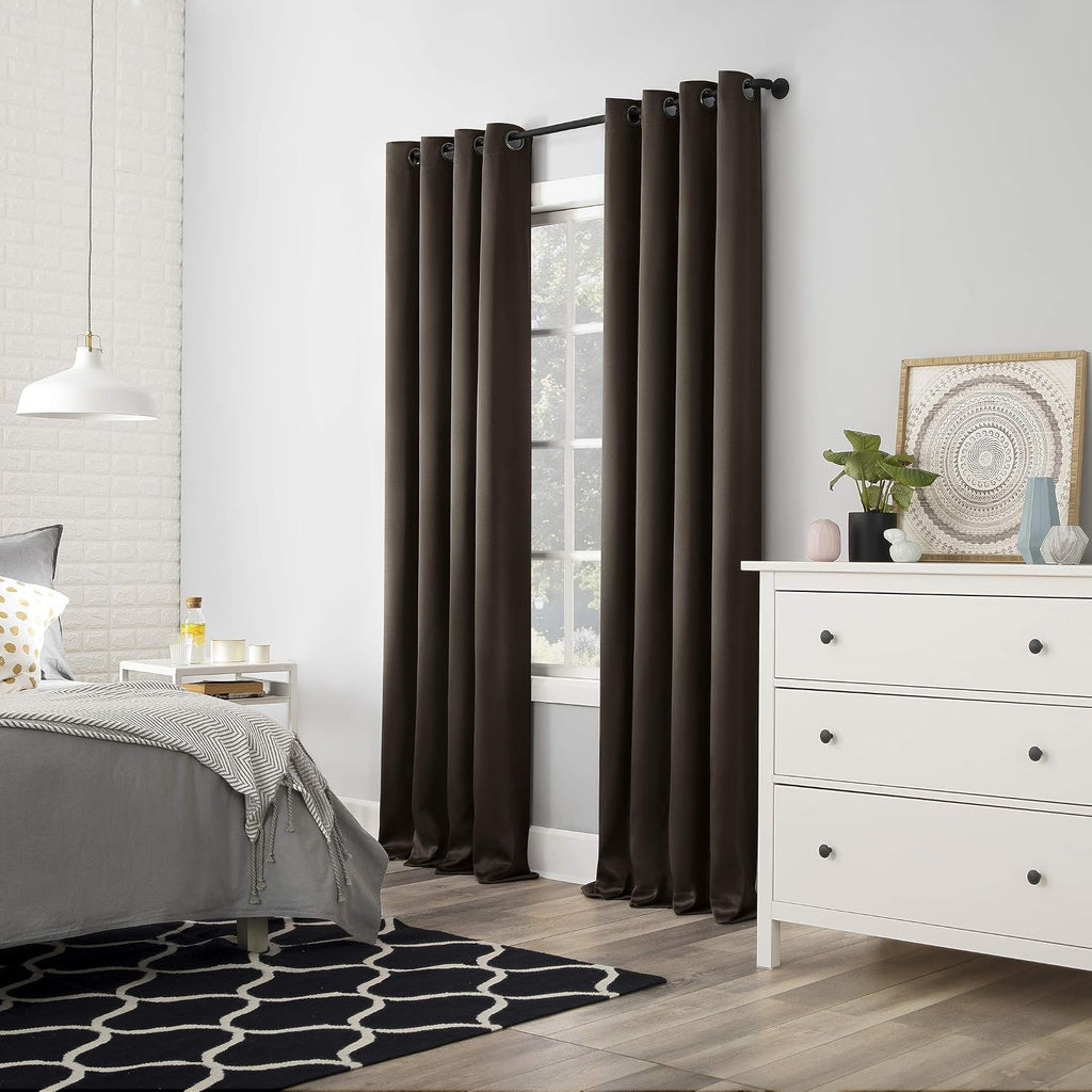 Sun Zero Nordic 2-pack Theater Grade Extreme 100% Blackout Grommet Curtain Panel Pair, 52" x 63", Cocoa Brown