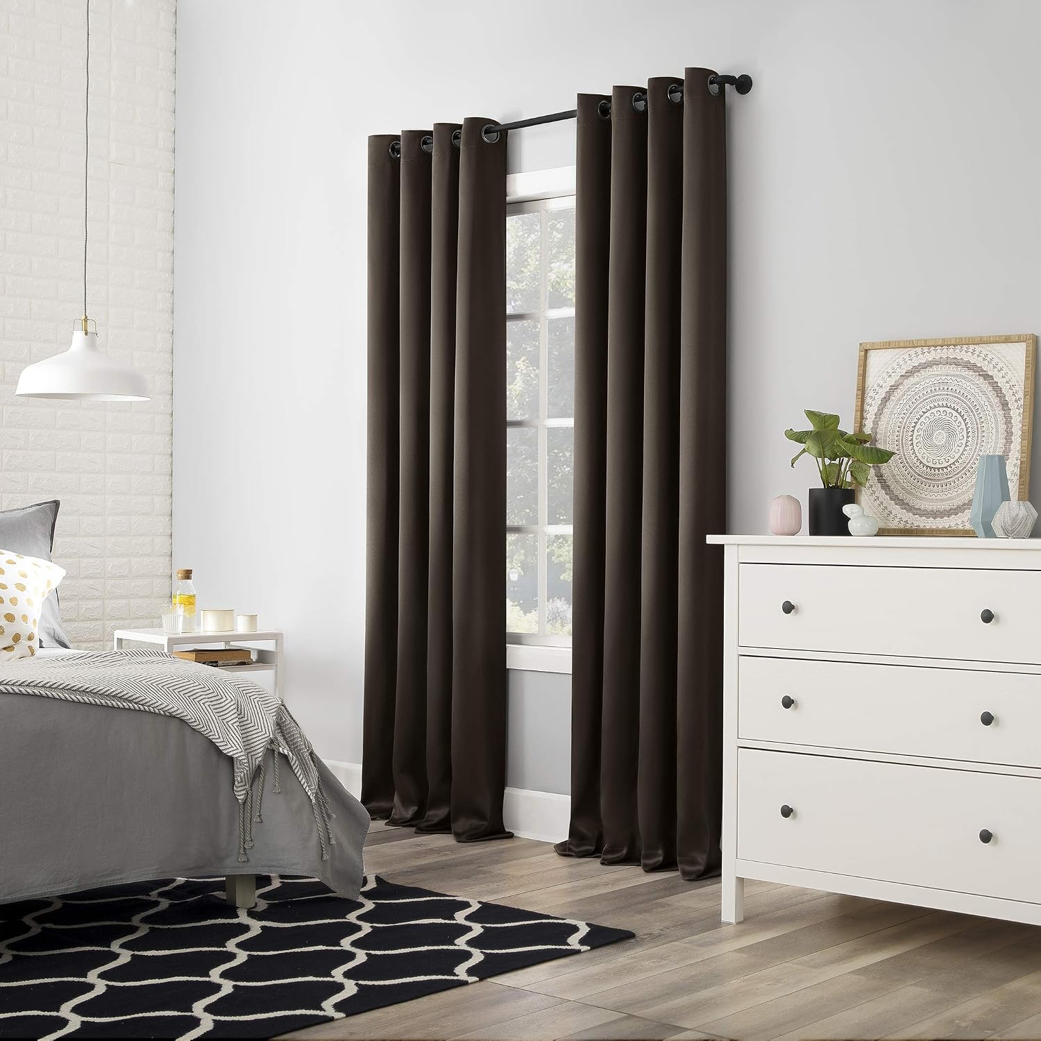 Sun Zero Nordic 2-pack Theater Grade Extreme 100% Blackout Grommet Curtain Panel Pair, 52" x 63", Cocoa Brown