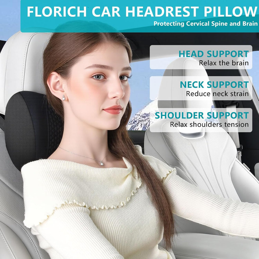 FLORICH 3 PCS Seat Cushion for Carseat Lumbar Support Pillow Car Neck Headrest Pillows Memory Foam Gel Memory Foam Massage Point Seat…