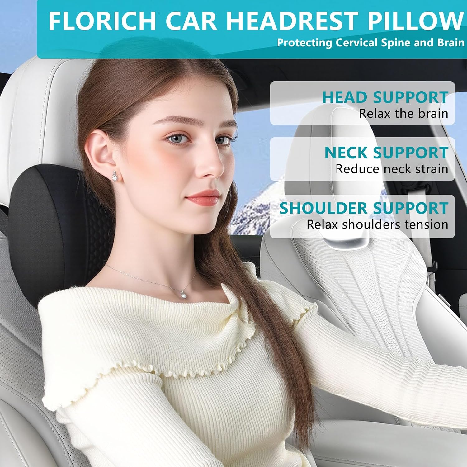 FLORICH 3 PCS Seat Cushion for Carseat Lumbar Support Pillow Car Neck Headrest Pillows Memory Foam Gel Memory Foam Massage Point Seat…