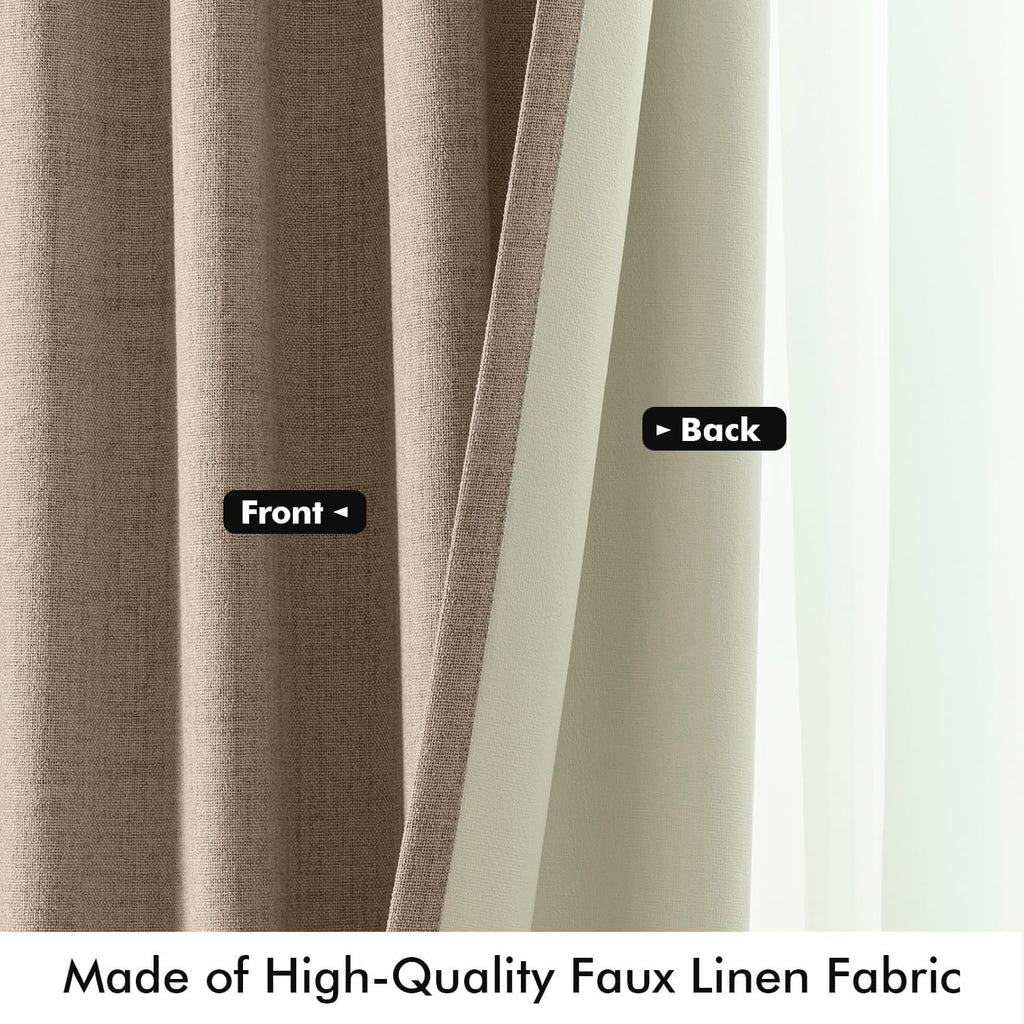 Miulee 100% Blackout Linen Curtains for Bedroom, Brown Solid Luxury Decor Thermal Insulation Room Darkening Drapes for Living Room Nursery…