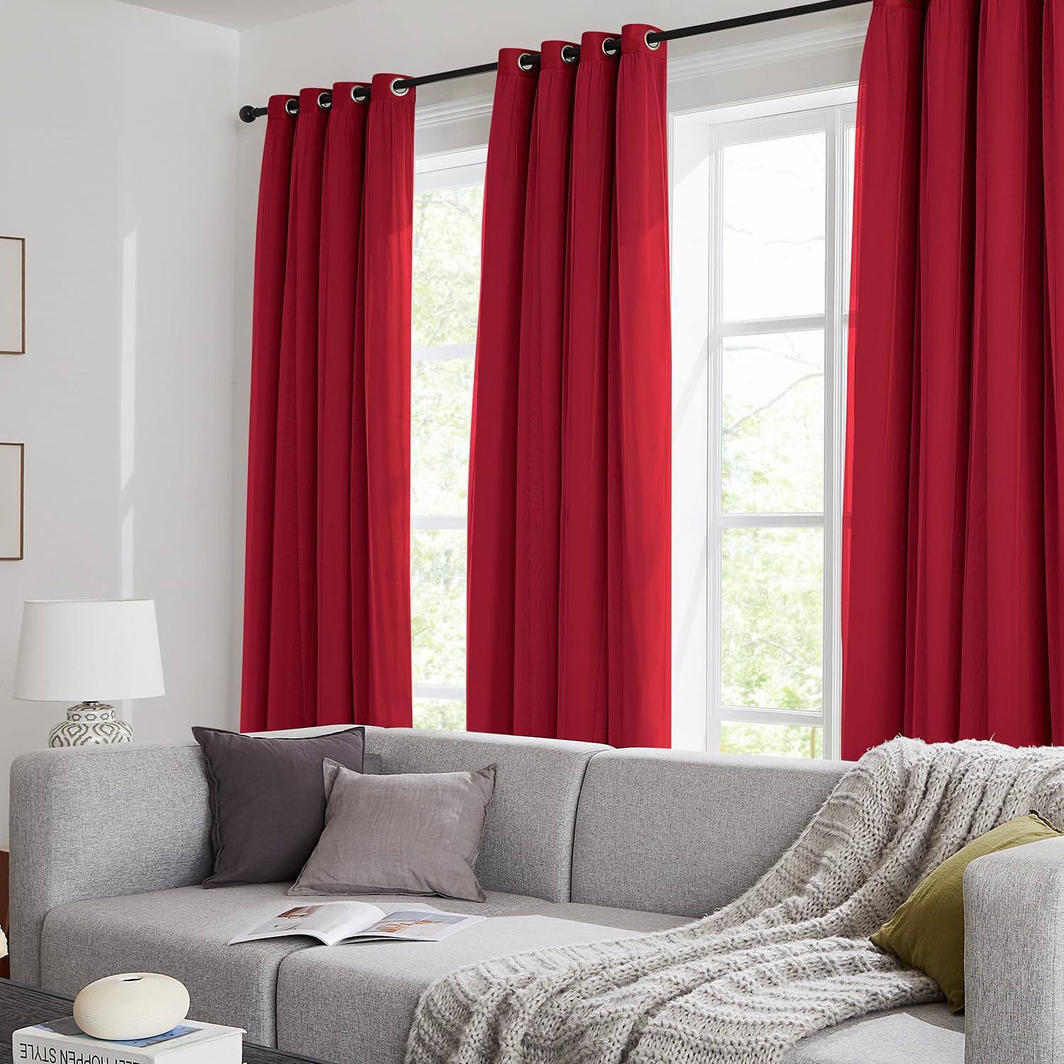 Swandream Blackout Curtains for Bedroom, Double Layer Red Curtains, Black Out Curtain 72 inch Long with Sheer Overlay for Living Room, Room…