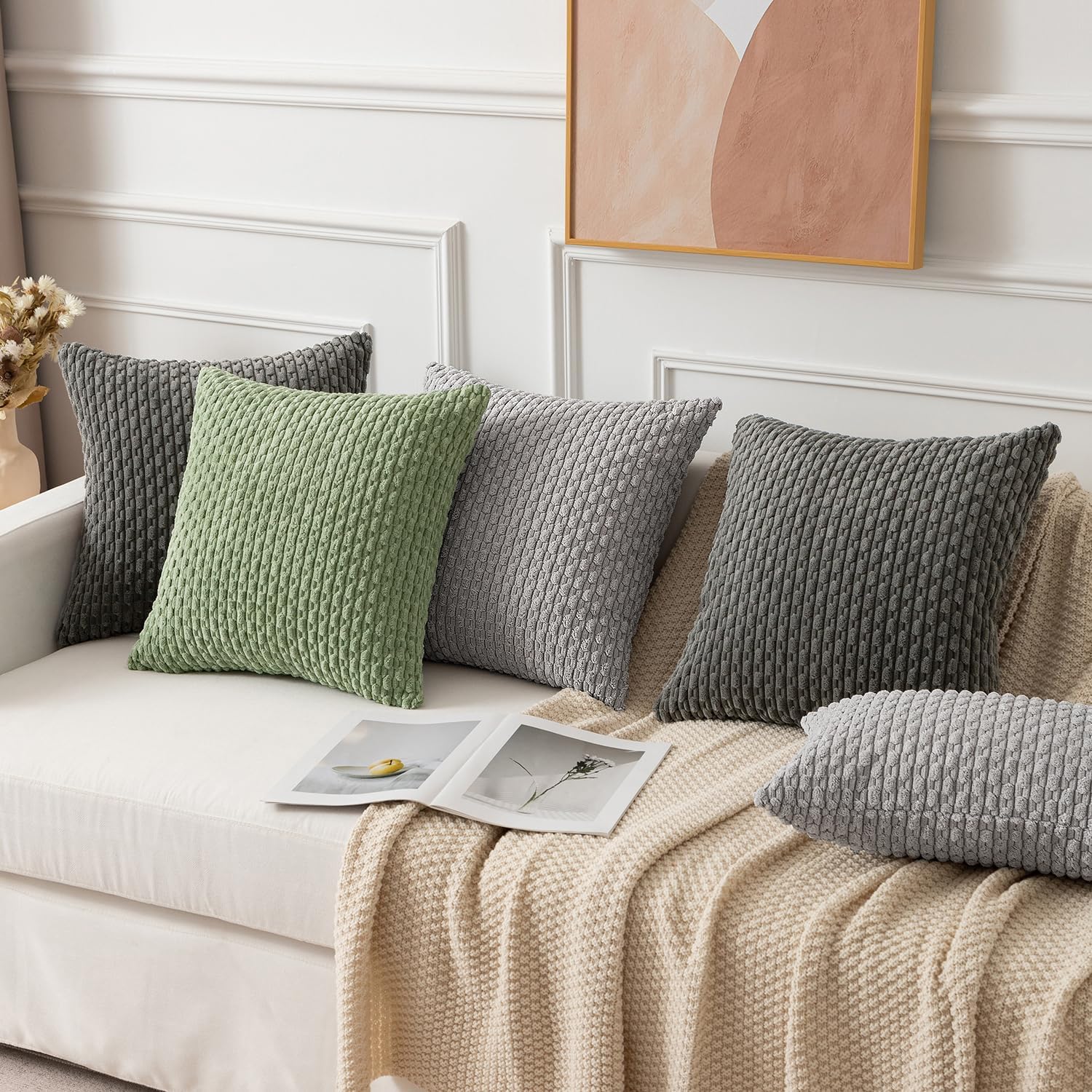 KevinTextile Kevin Textile Spring 12x24 Inch Pillow Cover 1 Pack Boho Decorative Soft Striped Corduroy Lumbar Farmhouse Solid Color Accent…