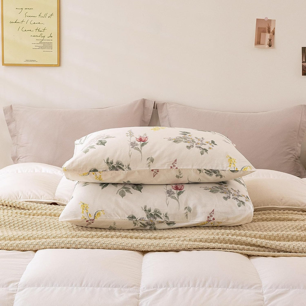 ECOCOTT Floral Pillowcases King Size Set of 2, 100% Washed Cotton Pillow Cases with Envelope Closure, Vintage Botanical Flower Printed…