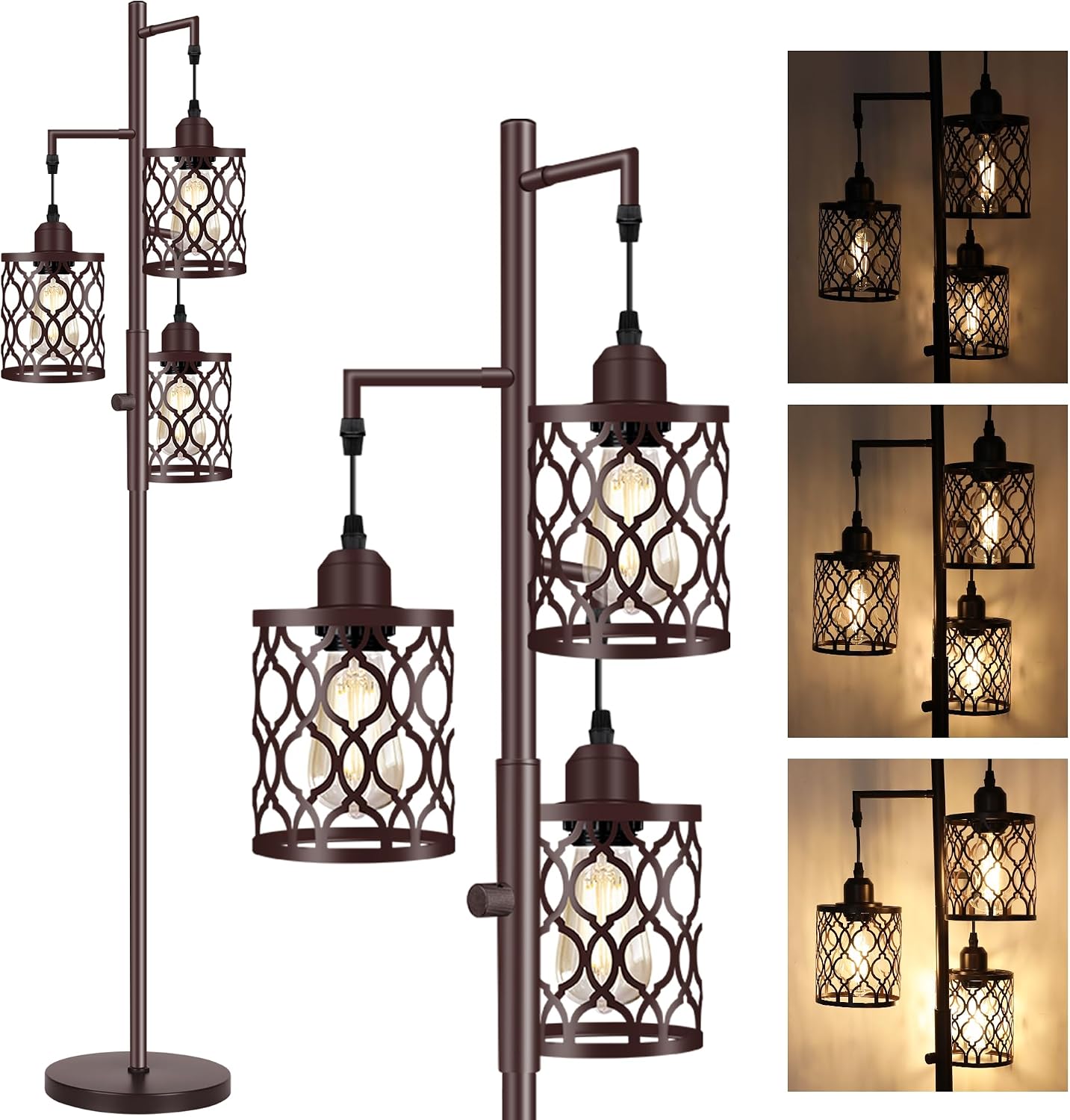 68" Farmhouse Floor lamp, Dimmable Industrial Floor Lamps for Living Room, 3 Light Rustic Standing Tall Lamp Including 3 PCS 6W E26…