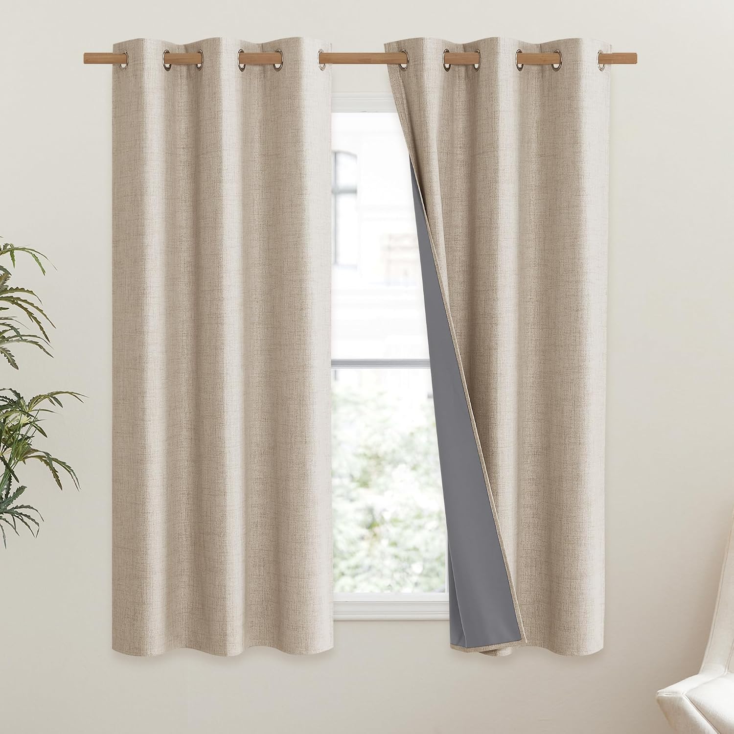 NICETOWN Cream Thick Linen Blend 100% Blackout Curtains 63" Long 2 Panels Set for Bedroom, 42" Wide, Rustic Grommet Thermal Insulated…