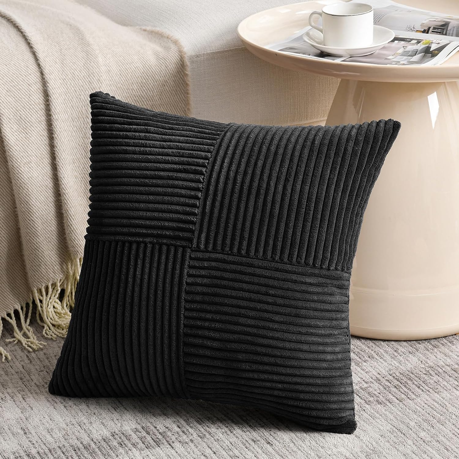 Fancy Homi 2 Packs Black Decorative Throw Pillow Covers 20x20 Inch for Living Room Couch Bed Sofa, Rustic Farmhouse Boho Home Decor, Soft…