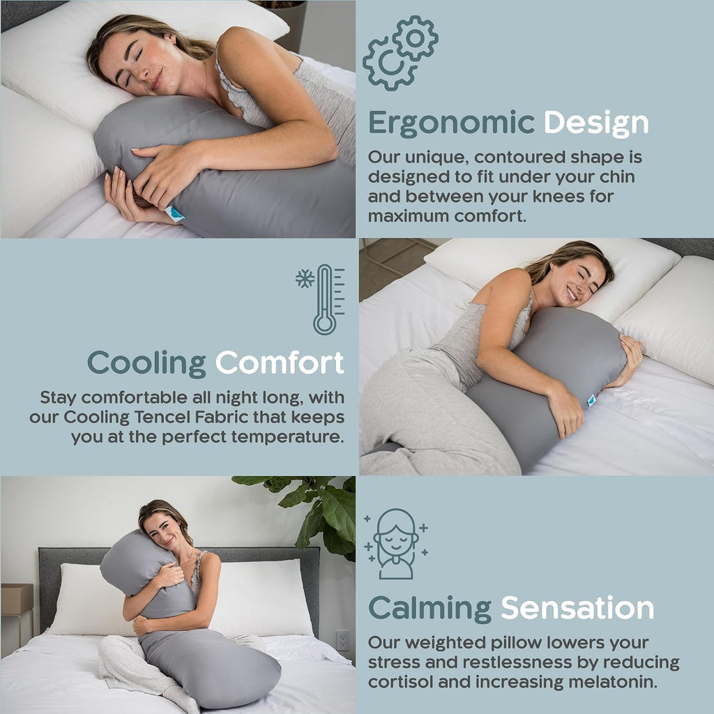 SleepCloud Weighted Body Pillow 8lbs - Weighted Pillow for Deeper Sleep (48" x 14") - Cooling Body Pillows for Adults, Full Body Pillow…