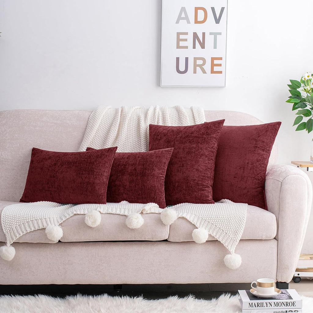 Hwy50 HWY 50 Burgundy Red Lumbar Pillow Covers 12x20 Inch Pack of 2, Soft Chenille Decorative Throw Pillow Covers Farmhouse for Couch Sofa…