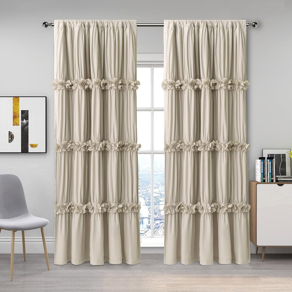 Homechoice Decor Thermal Insulated Blackout Window Curtains, 52" W x 96" L x 2 Panels, Boho Ruched Window Treatments with 3 Rows of…