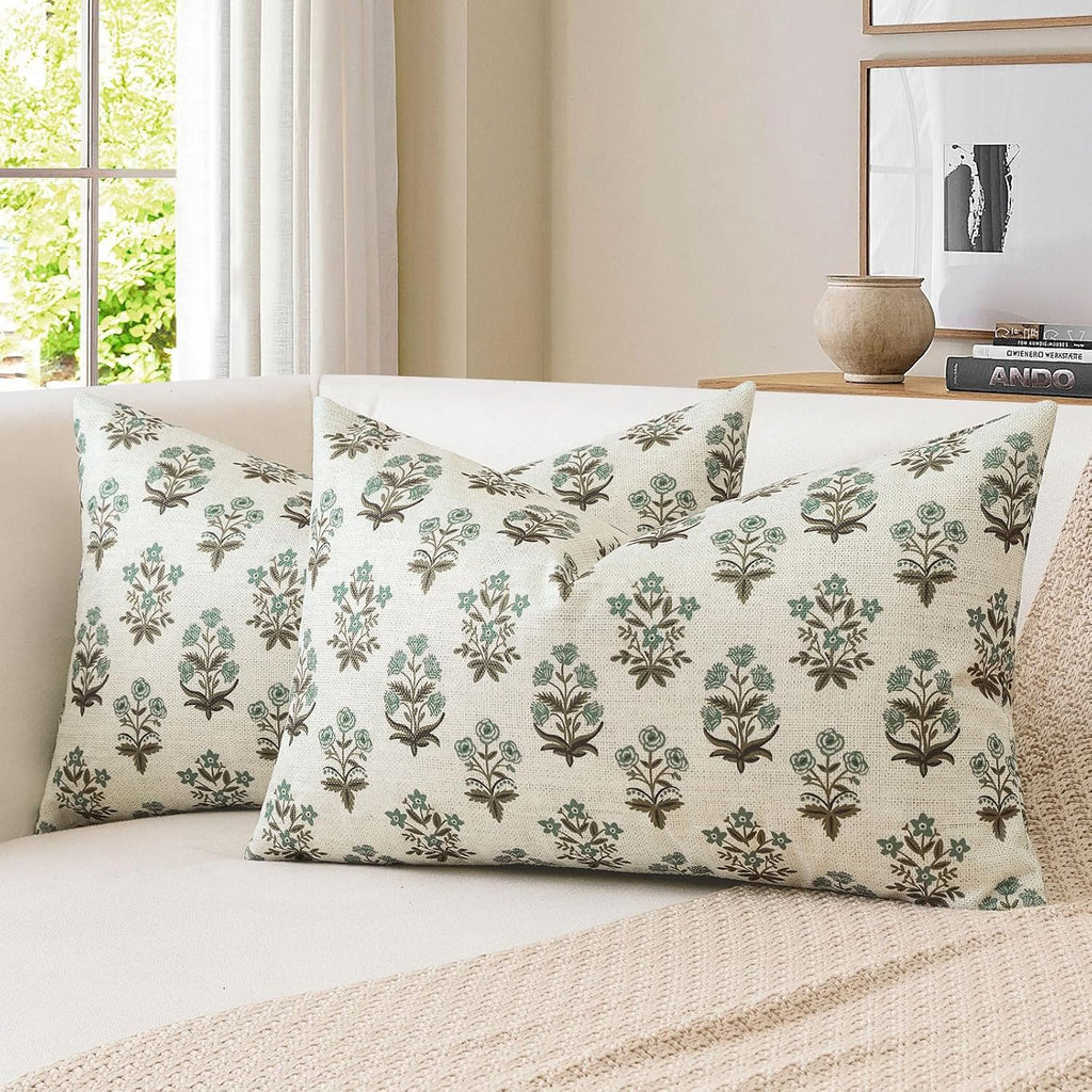 OTOSTAR Floral Print Pillow Covers 12x20 Inch Pack of 2 Double-Sided Brown Green Flower Lumbar Throw Pillow Covers Farmhouse Rustic…