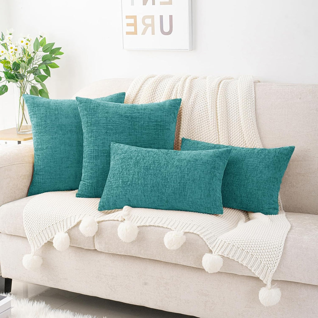 Hwy50 HWY 50 Teal Couch Pillow Covers 22x22 Inch Pack of 2, Soft Chenille Decorative Throw Pillow Cases Farmhouse for Sofa Living Room Bed…