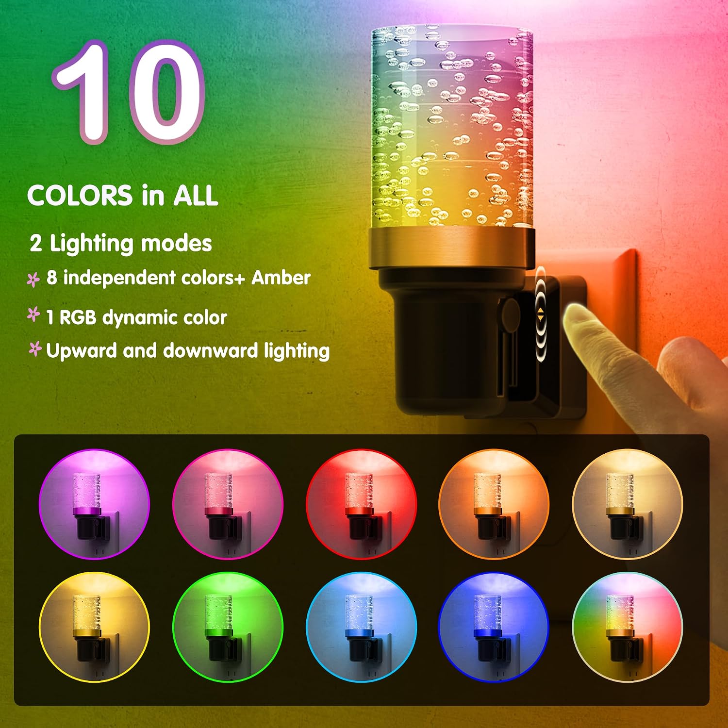 L LOHAS LED Night Light, 2 Pack Dimmable Night Lights Plug into Wall, Color Changing Nightlight RGB with Auto Light Sensor for Halloween…