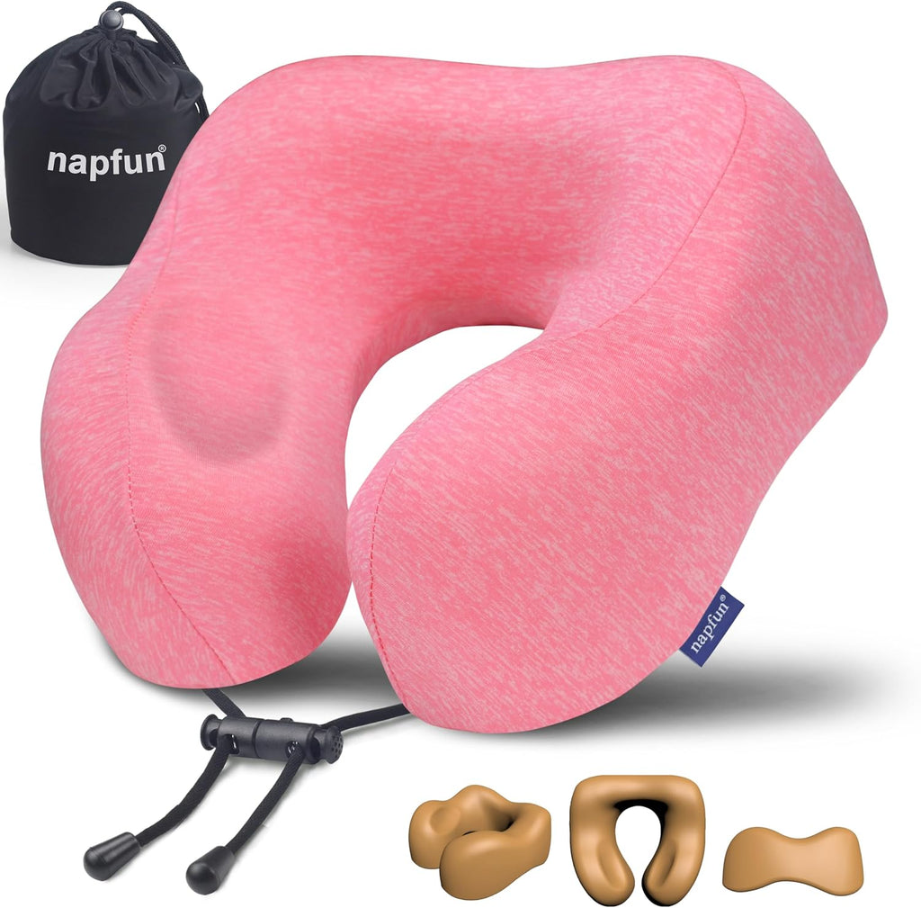 napfun Neck Pillow for Traveling, Upgraded Travel Neck Pillow for Airplane 100% Pure Memory Foam Travel Pillow for Flight Headrest Sleep…