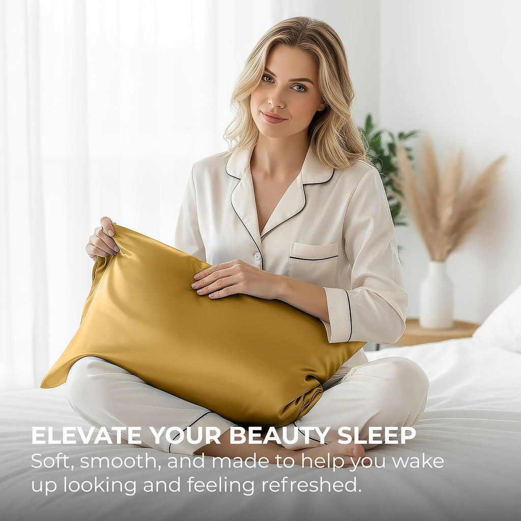 PureBedding Pure Bedding Satin Pillowcase 2 Pack - Queen Size (20"x30", Gold) - Silky Pillow Cases for Hair and Skin - Satin Pillow Covers…