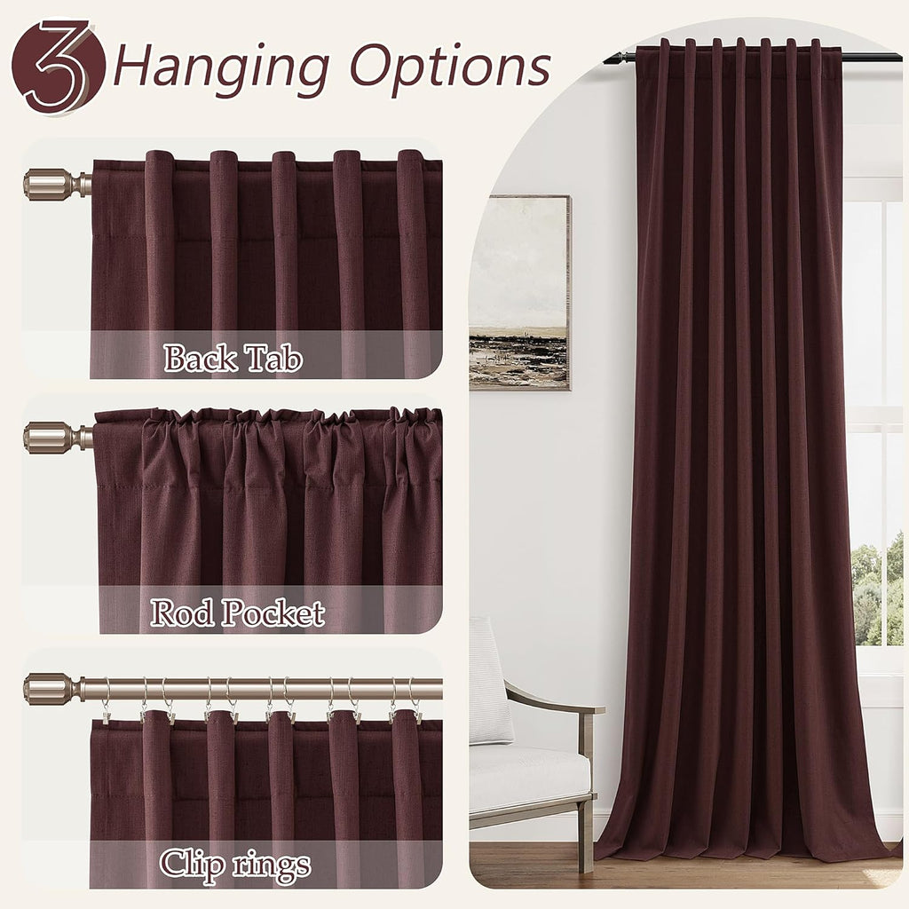 Guken Reddish Brown 100% Blackout Linen Curtains 120 Inch Length 2 Panels Set for Living Room Bedroom Back Tab/Rod Pocket Thermal Insulated…