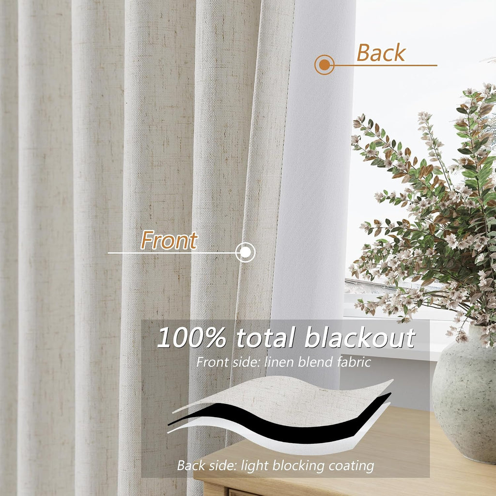 Guken Boho 100% Blackout Linen Curtains 84 Inch Long 2 Panels Set for Living Room Bedroom Black Out Curtain with Back Tab Room Darkening Wi…