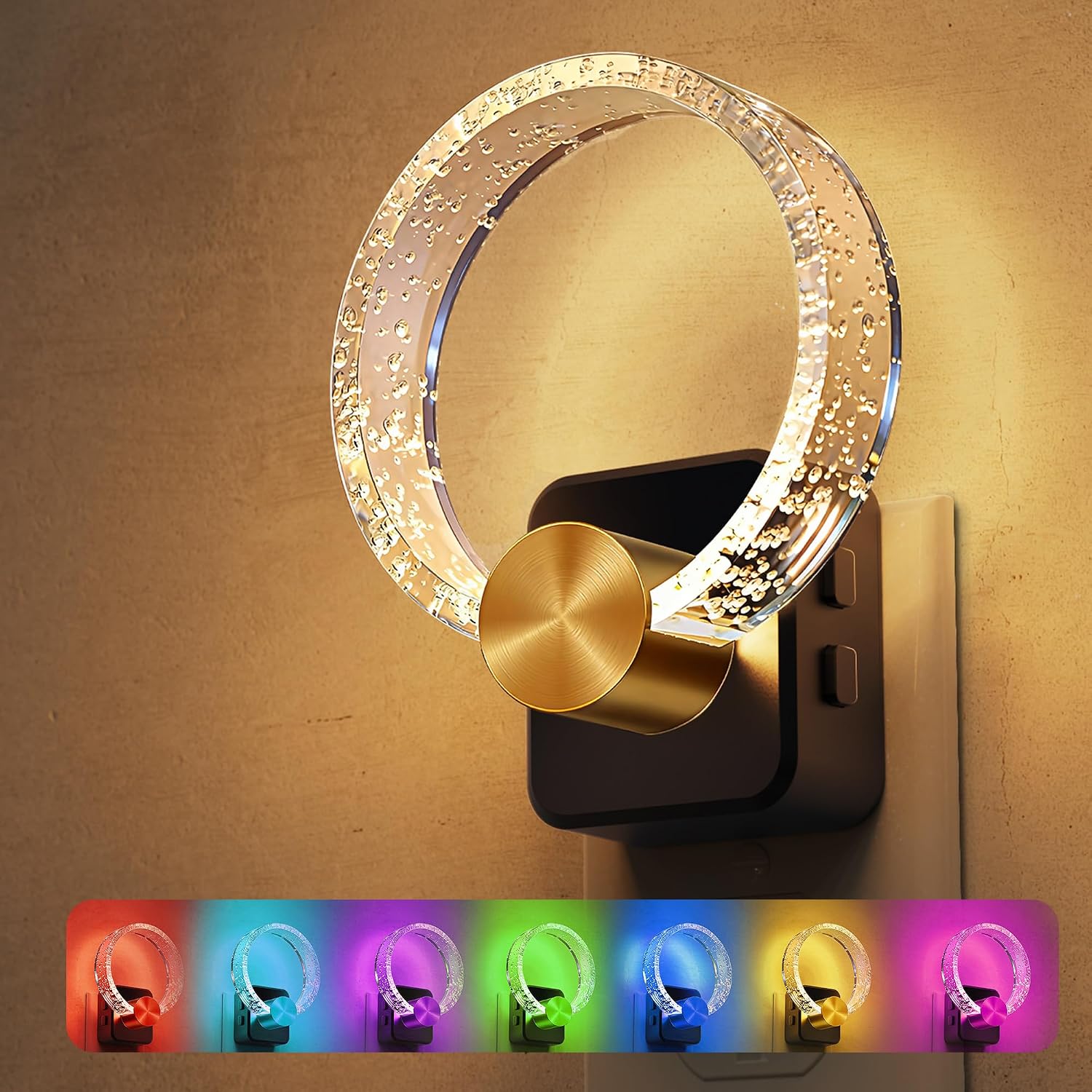 L LOHAS LED Night Lights Plug into Wall, Changing RGB Night Light with Dusk to Dawn Sensor, 180° Rotatable Bubble Nightlight Plug in Wall…
