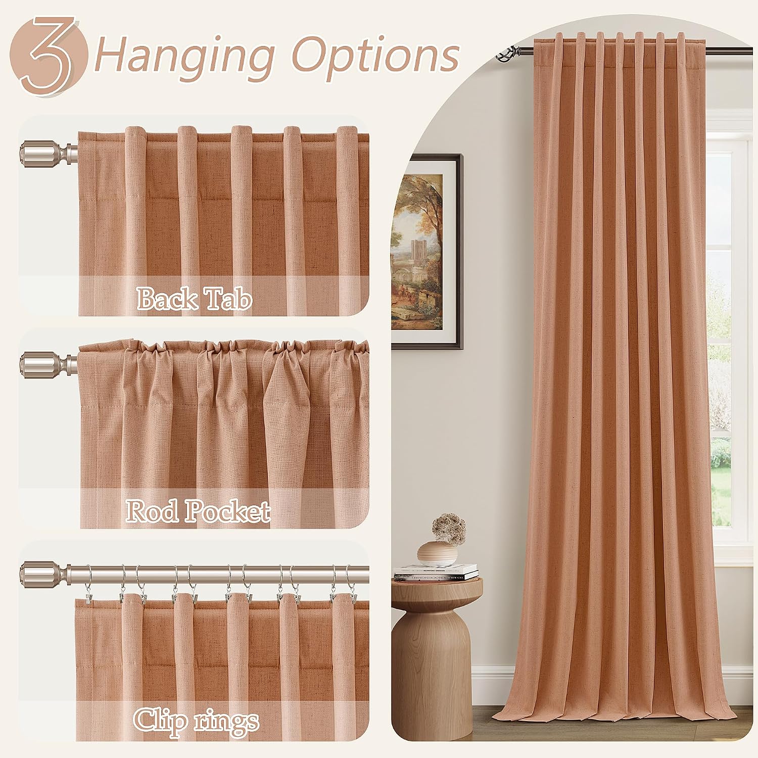 Guken 100% Blackout Curtains 120 Inch Length 2 Panels Set for Living Room Bedroom Back Tab Thermal Insulated Black Out Linen Drapes Room Da…
