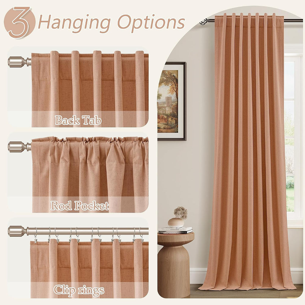 Guken 100% Blackout Curtains 96 Inch Length 2 Panels Set for Living Room Bedroom Back Tab Thermal Insulated Black Out Linen Drapes Room Dar…